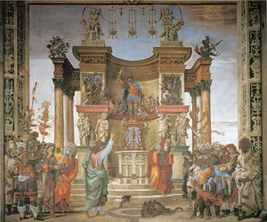 LIPPI, Filippino St Philip wyprowadzający smoka ze świątyni Hieropolis Kaplica Fresco Strozzi, Santa Maria Novella, Florencja